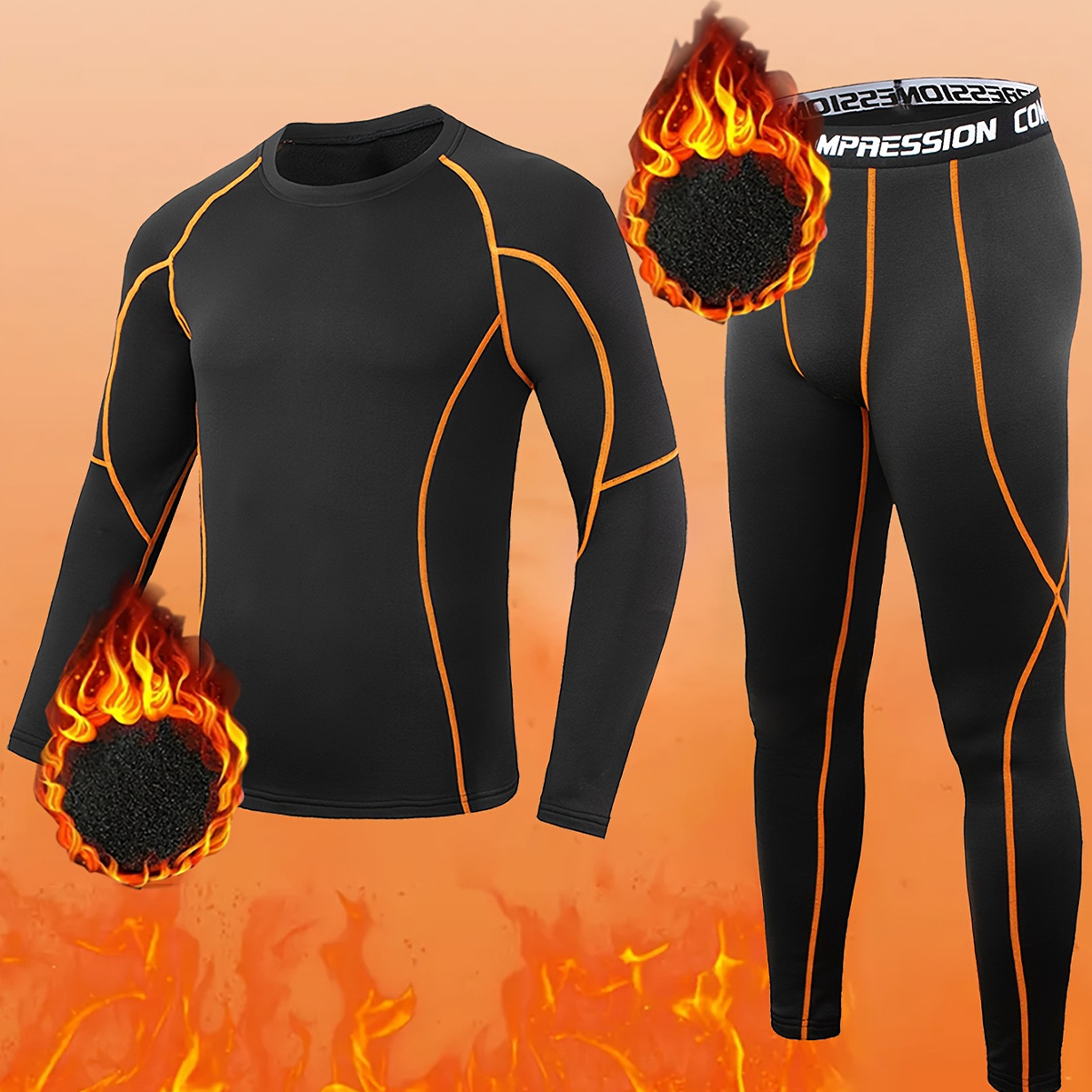 Compression Long Pant - Winter Heren Fleece Sportset 2-delig Gym