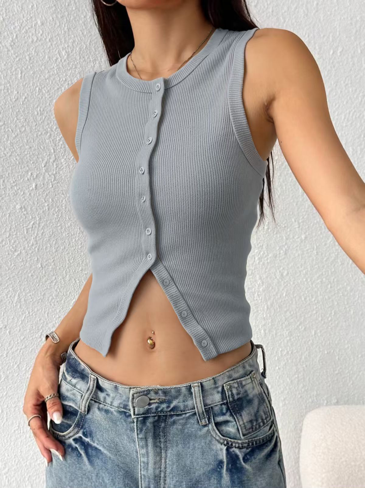 Dames geribbelde gebreide mouw - Tank Top Ribbed recensie en prijs